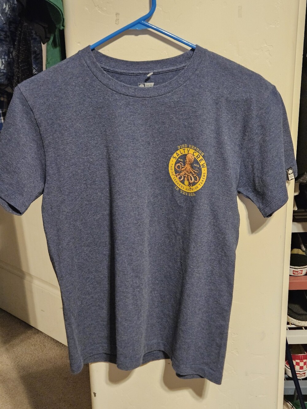 Salty Crew Heather Navy Tee with Yellow Octopus Patch